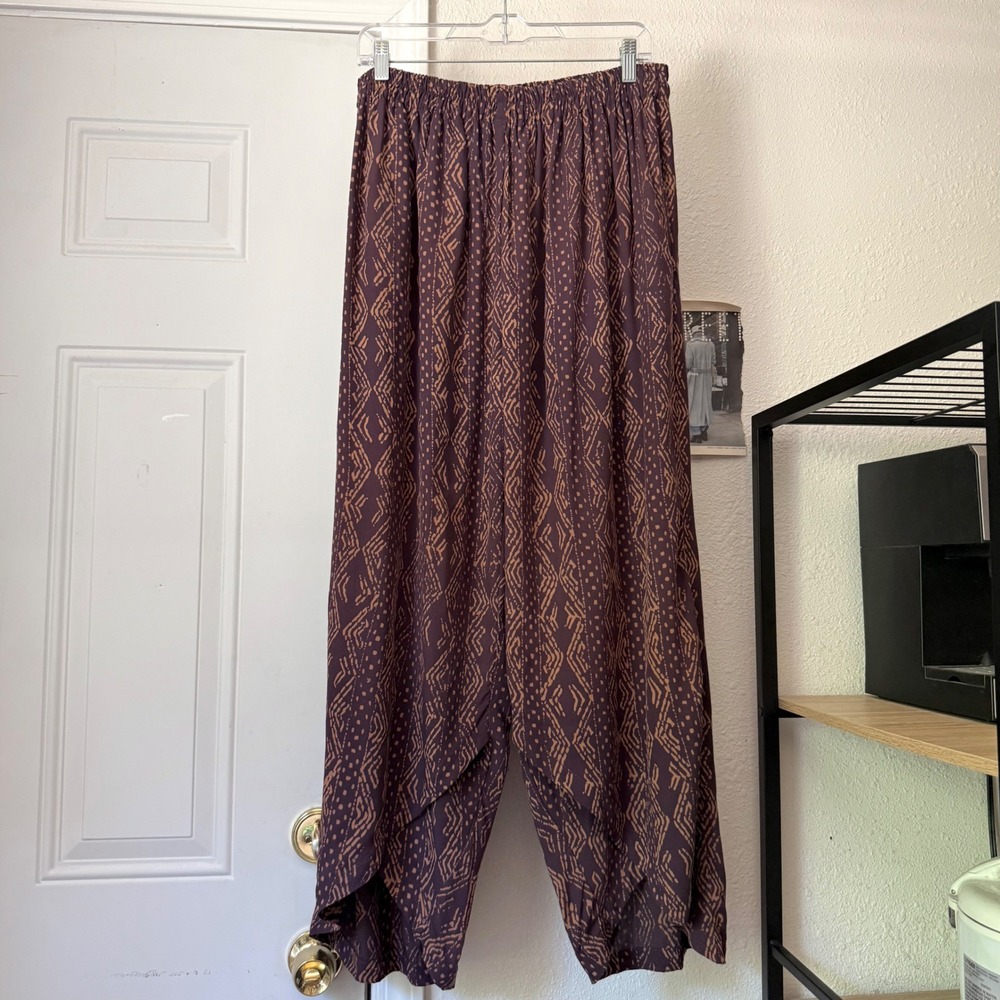 NOA NOA pink purple tribal printed rayon barrel leg cropped pull on pants